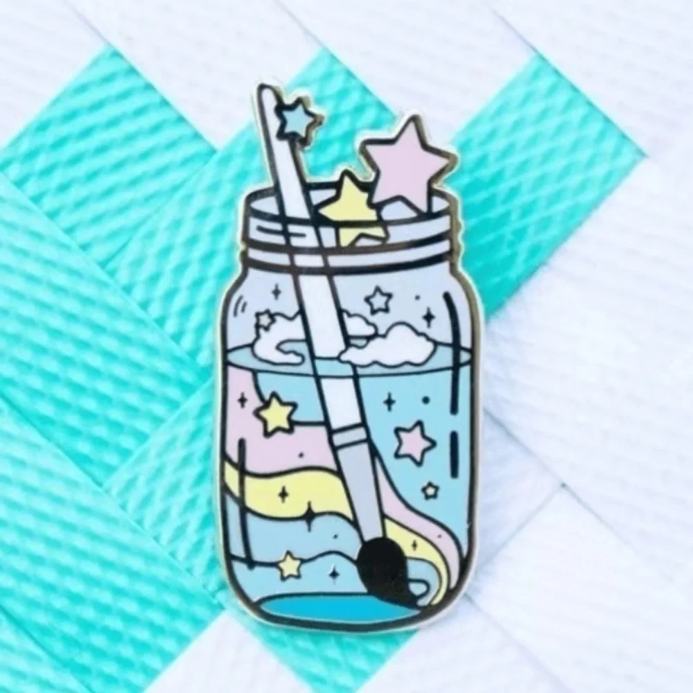 3/$25 Acrylic Pin Swirling Paint Brush in a Clear Jar of Water with Stars